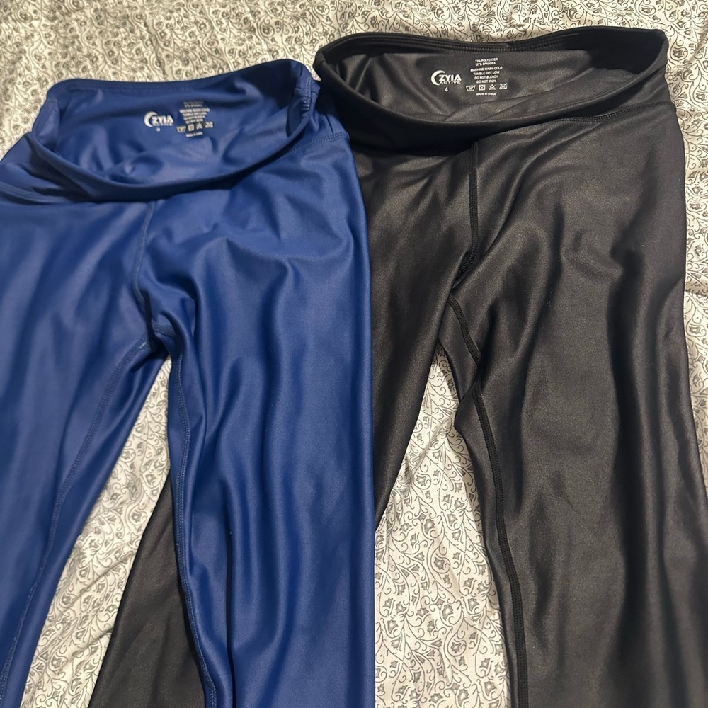 ZYIA Blue and Black Performance Leggings Duo